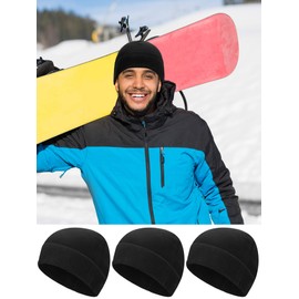 3 Pieces Winter Warm Skull Cap Soft Fleece Beanie Hat Thick Windproof Watch Cap Skiing Outdoor Warm Colored for Men Women(Black,One Size)