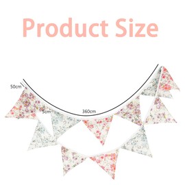 MOTRAIN Vintage Pink Fabric Bunting Banner, Floral Bunting Triangle Flags, 11 ft Cotton Pennant Garland for Weddings, Birthdays, Baby Showers and Nursery Decorations
