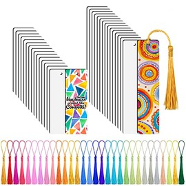 Juome 30 Pcs Sublimation Blanks Bookmark, Sublimation Blanks Products with 30 Pcs Colorful Tassels for DIY Bookmarks Crafts Projects Sublimation Accessories, Double Sided Sublimate