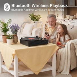 Bluetooth Turntable Vinyl Record Player, 3-Speed Record Player with Built-in Speakers,USB Recording, AUX in Auto Stop, Belt-Drive LP Player Black