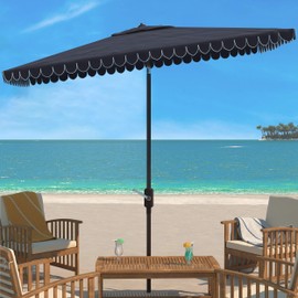 Safavieh PAT8410A Outdoor Venice Navy and White 7'6" Square Crank UV Protected Umbrella