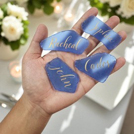 TETOU Blank Irregular Shaped Pieces Sea Glass Place Cards DIY Name Cards for Beach Wedding, Banquets Dinner Party Events Decoration (20pcs,Blue)