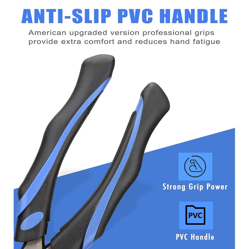 URASISTO 7-Inch Linesman Pliers with Rubber Grip Handle for Basic