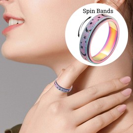Anxiety Ring Fidget Spinner Band Ring for Women Men Adults Thumb Toy Ring Stainless Steel Rainbow Size 11