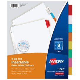 Avery Big Tab Insertable Extra Wide Dividers, 8 Multicolor Tabs, 1 Set (11222)
