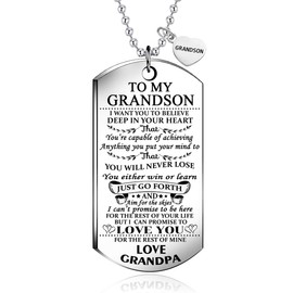 NOVQY To My Grandson from Grandpa I Want You To Believe Love Mom Dog Tag Military Air Force Navy Coast Guard Necklace Ball Chain Gift for Best Son Birthday and Graduation