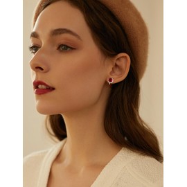 Clip on Earrings for Women Sterling Silver Round Studs Comfy Earrings Simulated Ruby Birthstone Jewelry Girls Birthday Gifts