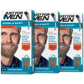 Just For Men Barba & Baffi, Tinta Per Barba Uomo, Tintura Senza Ammoniaca, Elimina I Peli Grigi, Con Pettine Applicatore, Colore Castano Chiaro, M25 (Pack of 3)