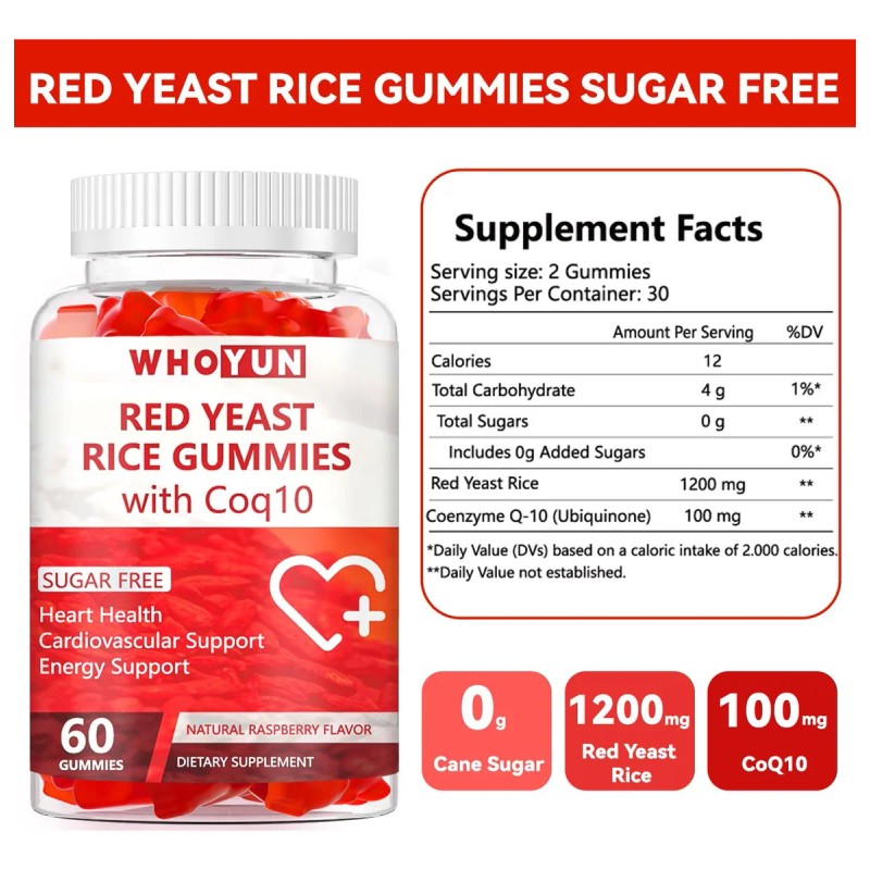 Whoyun Gomitas Arroz Levadura Roja Y Coq10 60 Sin Azúcar