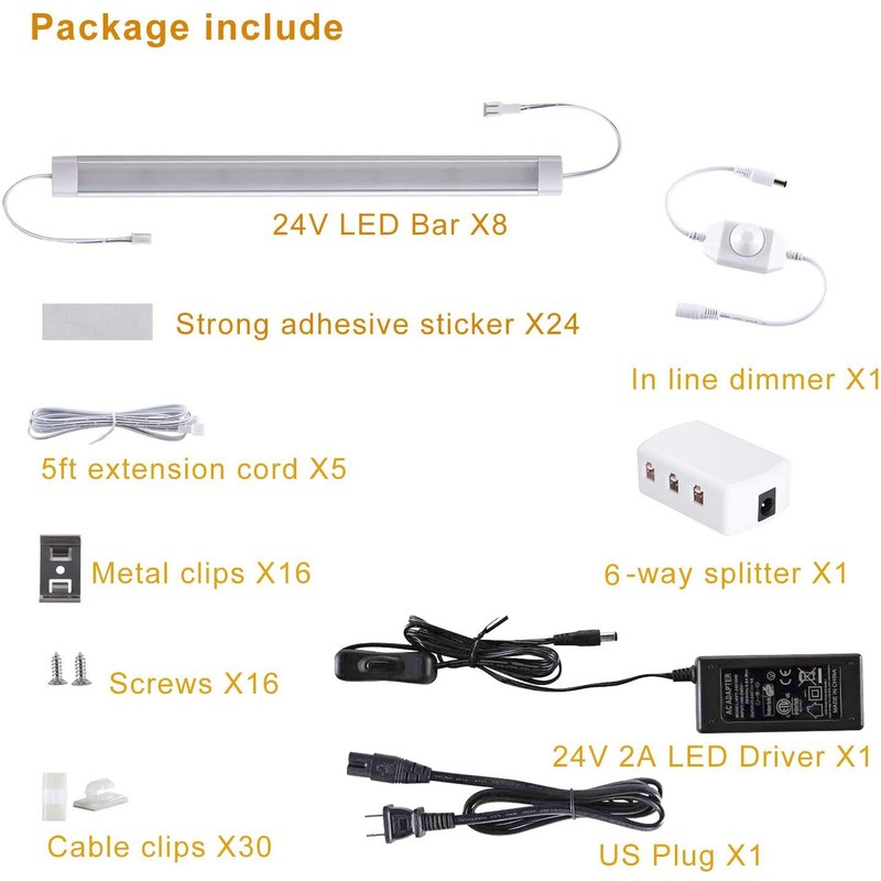 LABOREDUCER Under Cabinet Lighting Wired Plug in or Hardwired Warm