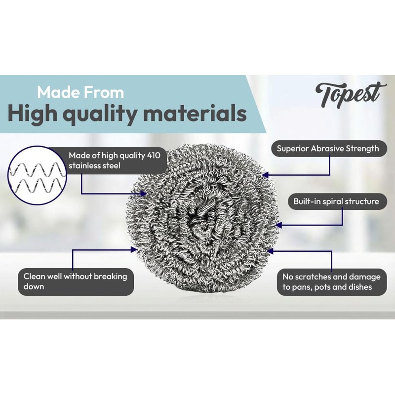Topest Stainless Steel Scourer | 6 Pack | Muti-Purpose Dish