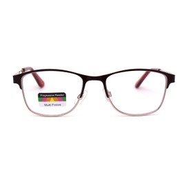 Rectangle Metal Half Rim Spring Hinge 3 Multi-Focal Progressive Reading Glasses Red Gold +3.0