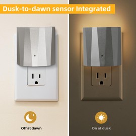 Dawnrise Plug in Night Lights for Wall,Dawn to Dusk Night Light with 3000 K/5 Lm,Decorative Nightlights for Bedroom,Kids Room,Hallway,Living Room,Kitchen,Stairway,Entrance (Silver,3 Pack)