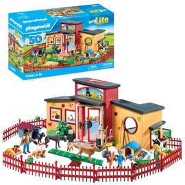 PLAYMOBIL MyLife 71599 Pet Hotel, Large Guest House with 10 Animals, Care Accessories and Decorative Stickers, Toys for Boys and Girls Ages 4