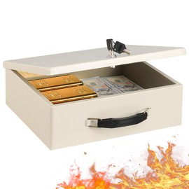 KYODOLED Fireproof Document Box with Key Lock, Safe Storage Box for Valuables, Fire Resistance Security, Fireproof Lock Box for Passport, Cash, Tablet 13.2'' x 11'' x 4.13'' Beige