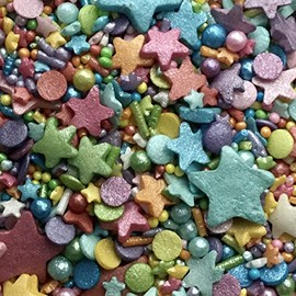 RAINBOW GLIMMER MAGIC MULTI SPRINKLE MIX, Sugar Sprinkles for Cakes & Cupcakes 100g from Nice Buns