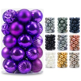 AMS 34ct Christmas Ball Mini Ornaments Party Decoration Shatterproof Festival Widgets Pendant Hanging (Purple, 60mm)
