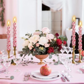 Rose Printed Candlestick Handmade Twisted Candle Smokeless Spiral Candle 7.5 INCH Flower Tapered Candles for Home Wedding Dinner Holiday Party（2 Pcs