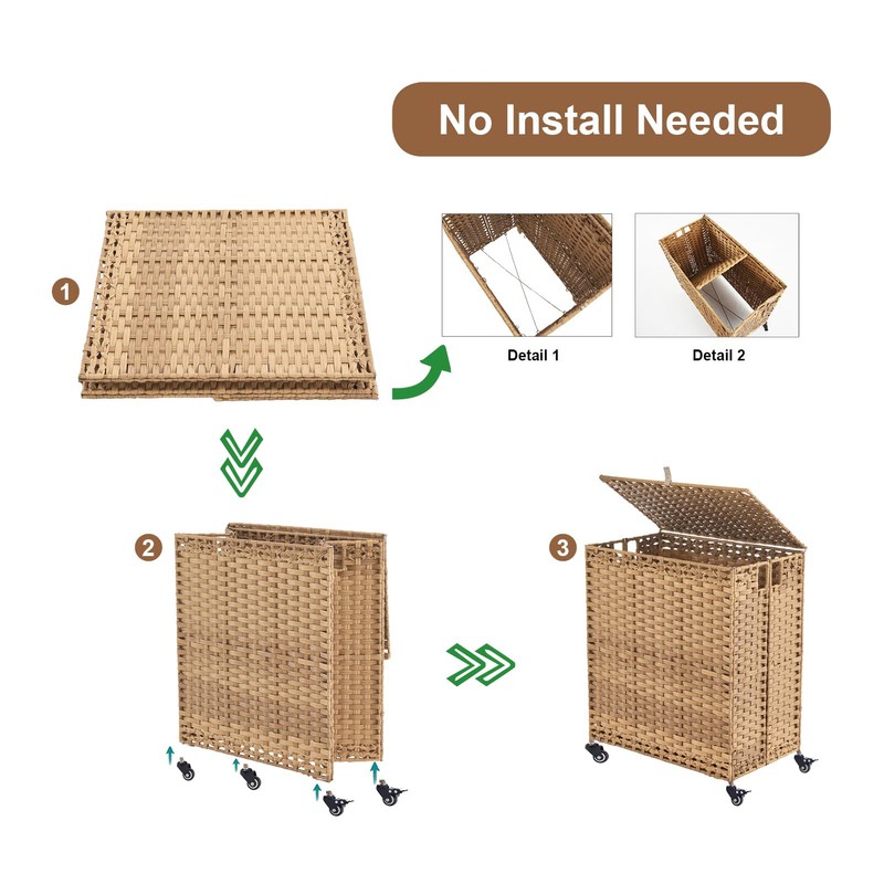 Laundry Hamper with Wheels&Lid, 50.2 Gallons(190L) Rolling Laundry Basket with