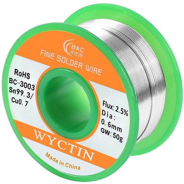 WYCTIN Lead Free Solder Wire Sn99.3-Cu0.7 0.6mm with Rosin Core