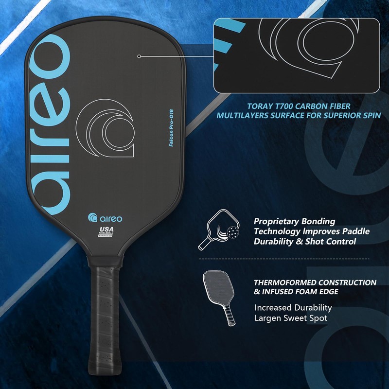 AIREO Falcon Pro O-16 Pickleball Paddle | Raw Carbon Fiber