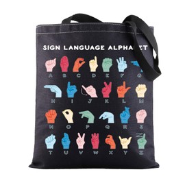BWWKTOP ASL Teacher Tote Bag American Sign Language Gifts ASL Interpreter Tote Bag Deaf Education Teacher Gifts, Sign Language Bl