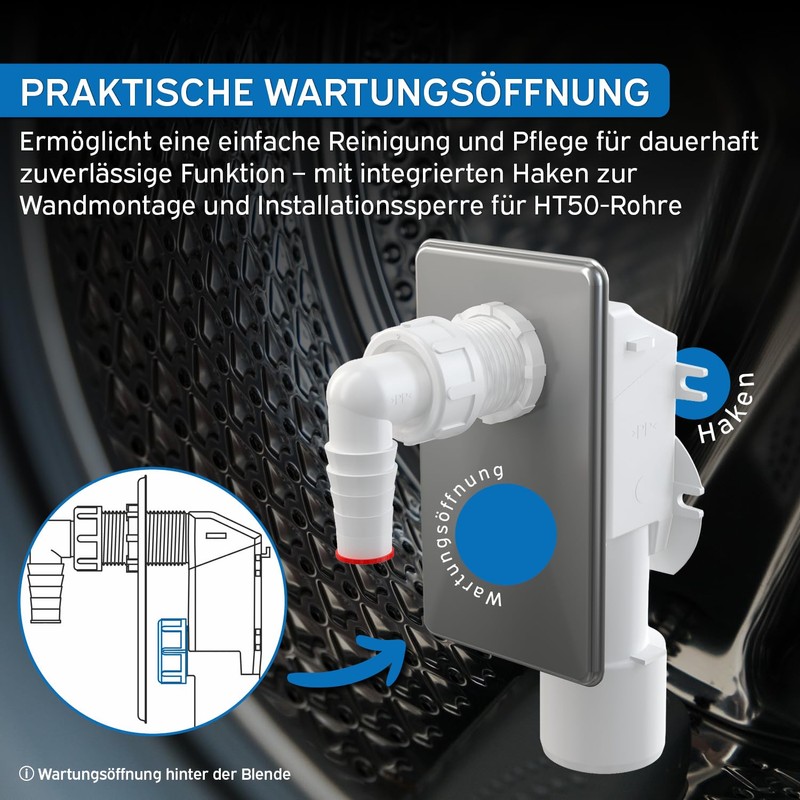 kör4u Flush-Mounted Siphon with Stainless Steel Cover for Washing Machine