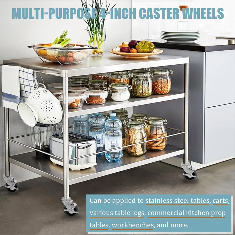 4 inch Prep Table Casters Set of 4 Heavy Duty