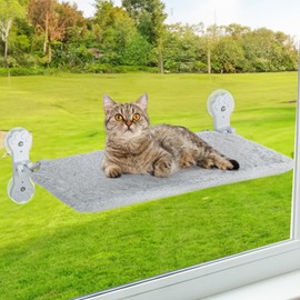 Cat Window Perch, Foldable Cat Hammock for Window with 4 Suction Cups, Cordless Window Bed for Cats Inside with Reversible Cover and Solid Metal Frame (Grey, Large)