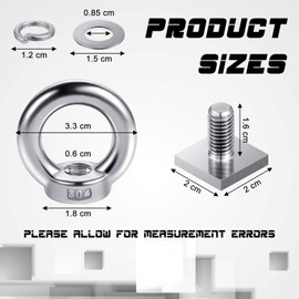 Sadnyy 6 Sets M8 T Slot Bolt Heavy Duty Eye Bolt T Track Mount Tie Down Anchor 304 Stainless Steel T-nut and Lifting Eyebolts for Roof Rack, Anchoring Ropes, Straps