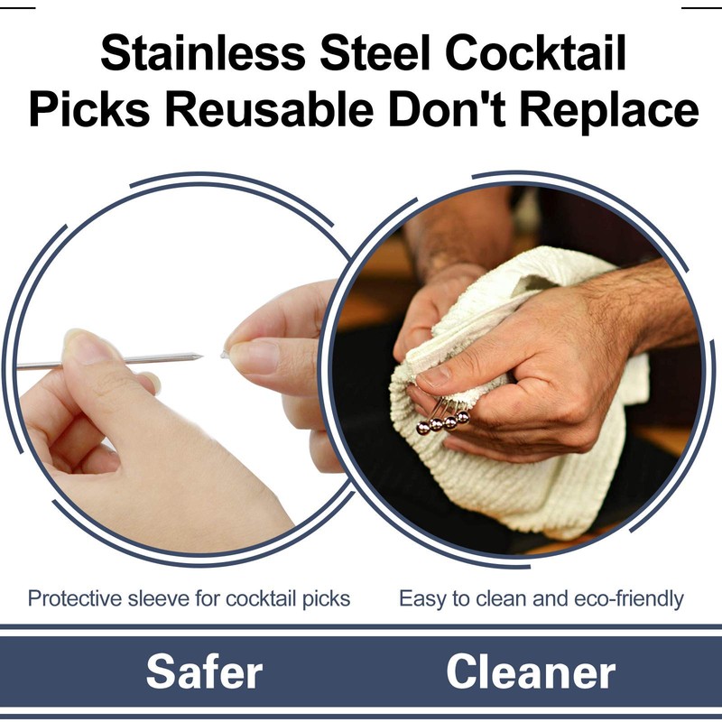 SOGEWO 6" Stainless Steel Cocktail Picks, Reusable Metal Toothpick, Martini