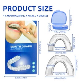 Knirscherschiene Für Nacht, 4 Formbare Mundschutz zum Zähneknirschen, 2 Größen, Mouth Guard, Wiederverwendbar Benutzt für Reduziert Zähneknirschen Schiene, Gegen Bruxismus und Zähneknirschen