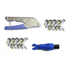 Cabelcon Set Consists of Compression Pliers Pocket Tool + Cable Stripper + 20 Pieces Compression F-Connector (20 Pieces CX3 4.9 HQ + Stripper Blue)