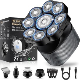 9D Head Shavers for Bald Men, Detachable Bald Head Shavers for Men, 5-in-1 Mens Grooming Kit,Wet/Dry LED Display,Travel LockCordless Rechargeable, 9D Electric Razor for Mens with Type-C Charge