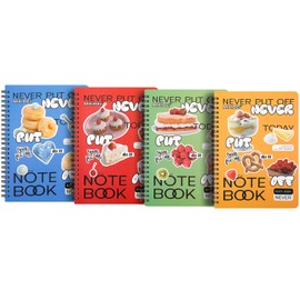FNLLC A5 Spiral Notebook, Lined, Cute Notebook, Bullet Journal, Suitable for School, Travel, Office, Pack of 4 (160 Pages) - Pastries