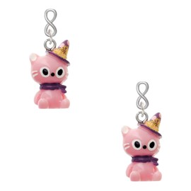 Delight Jewelry Resin Pink Birthday Kitty Cat Silvertone Infinity Post Earrings