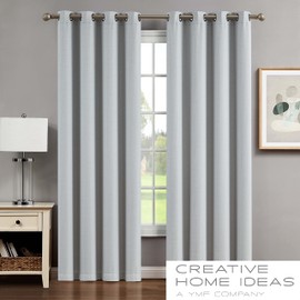Creative Home Ideas Blackout Curtains (2 Panels, 50”x 96”, Grey) Room Darkening Thermal Insulated Curtains with Tiebacks, Chyna Lined Window Curtains for Bedroom, Living Room, Two-Tone Textured