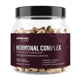SUPERSONIC +LABS Hormonal Complex for Women - with Zinc for Skin, Hair, Nails & Fertility* - 500 mg Monk Pepper (Vitex agnus-castus) + Vitamin B3 + BioPerine® - 120 Capsules Vegan