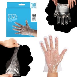 HOVUK 150Pcs Disposable Gloves, Plastic Food Safe Gloves, Waterproof Clear Gloves, Polythene Work Gloves for Kitchen Cooking Cleaning Safety Food Handling