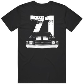 1971 Chevy Chevelle Ss Classic Muscle Car Front View with Year Graphic T Shirt S Black