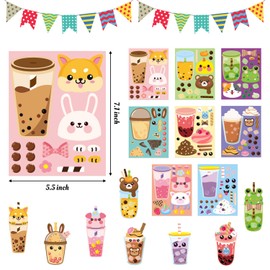 40Pcs Make A Face Boba Tea Stickers Make Your Own Milk Tea Stickers Mix and Match Sweets and Boba Tea Party Favor Supplies for Kids Ice Cream Sticker Games Birthday DIY Art Crafts