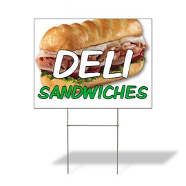 Weatherproof Yard Sign Deli Sandwiches Advertising Printing L Brown Lawn Garden Food Festival 24x18 Inches 2 Sides Print