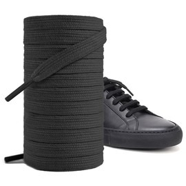 UamGlsob 100% Cotton Shoe Laces for Common Projects Sneakers, 5/16" (8mm) Flat Replacement Shoe Strings Shoelaces (Black, 39"/100cm)