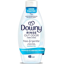Downy Free & Gentle Rinse Laundry Odor Remover, Scent Free, 48 FL OZ, Gentle on skin, No dyes or heavy perfumes, Fabric Softener and Laundry Odor Removal Rinse