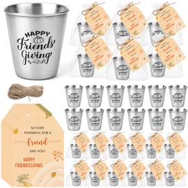 Roshtia 20 Set Happy Friendsgiving Shot Glasses Friendsgiving Party Favors 2.36oz Stainless Steel Thanksgiving Drinking Cups with Thank You Tag Organza Bag Thanksgiving Gift Party Supplies for Guest