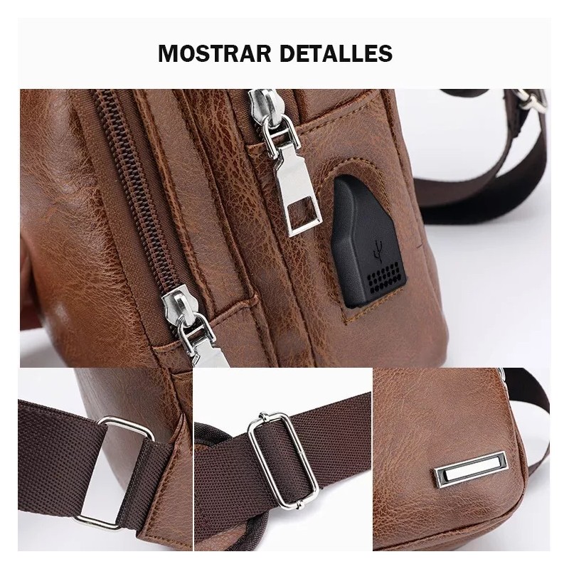Dolores Pechera Mochila Antirrobo Usb Cuero Bandolera Cruzada Hombro