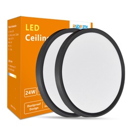 2 Pack 16 Inch LED Flush Mount Ceiling Light: 32W 3480LM Ultra-Slim Low Profile LED Ceiling Light, 3000K/4000K/6000K 3 Color Selectable LED Round Flat Ceiling Light for Room Hallway Bathroom, Black