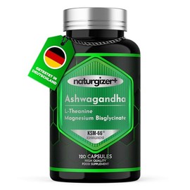 Ashwagandha KSM-66 with L-Theanine and Magnesium Bisglycinate, 3-in-1 Complex Formula for Your Daily Wellness Routine, High Purity, 120 Vegan Capsules Naturgizer+