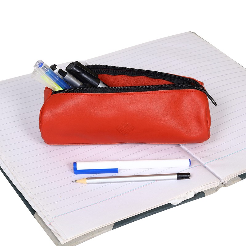 SHADOW DANCE UK Red Leather Barrel Pencil Case Clutch Art