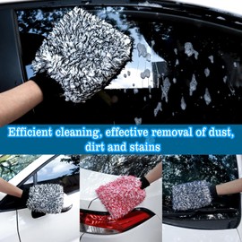 Pushaccas Microfiber Car Wash Mitt - 3 Pack Car Washing Mitts Scratch Free with Blue, Red and Black, Machine Washable, Lint Free, 10 Inch X 8 Inch Car Wash Glove for Cars Washing